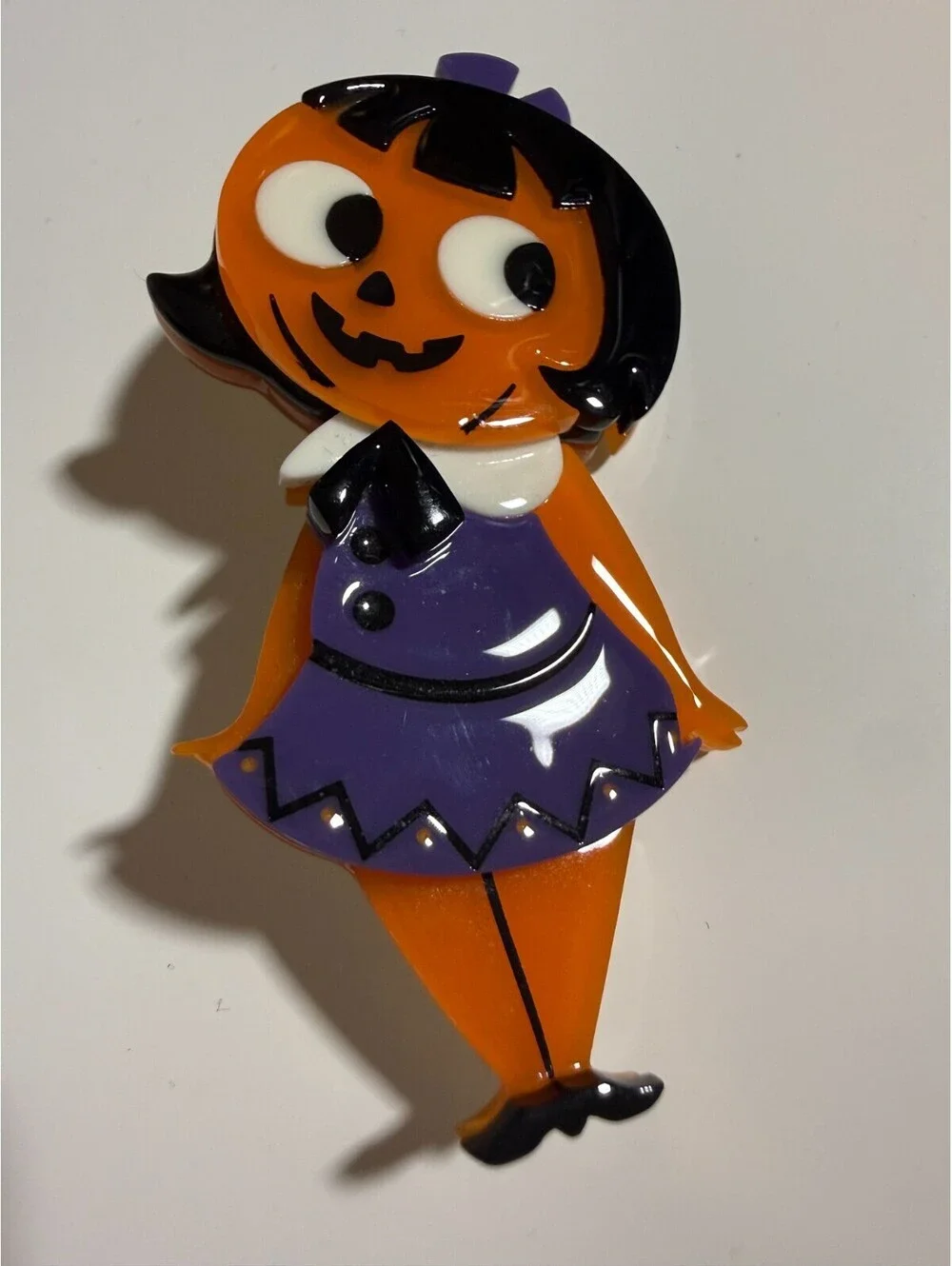 Eerie Eve Brooch SCRATCHED Erstwilder Kitschy Witch Halloween Jack O Lantern Pin